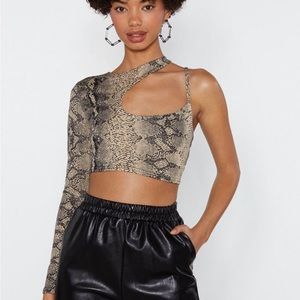 Nastygal Snake Print Cut Out Crop Top
